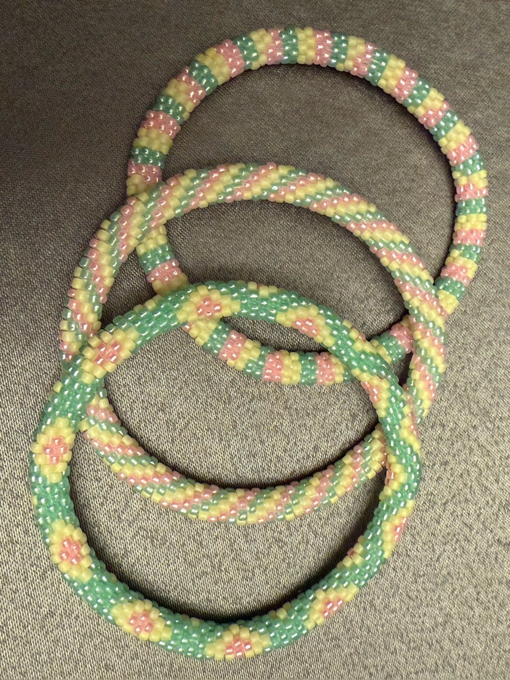 NWOT Sashka Beaded Bracelet Set - Pink, mint, yellow